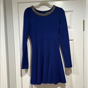 Double Zero Royal Blue Embellished Long Sleeve Dress
